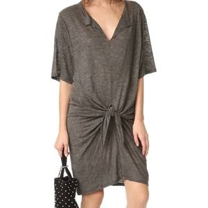 IRO ‘Arwen’ Tie-Front Linen Short Sleeve T Shirt Dress in Dark Gray Size Medium